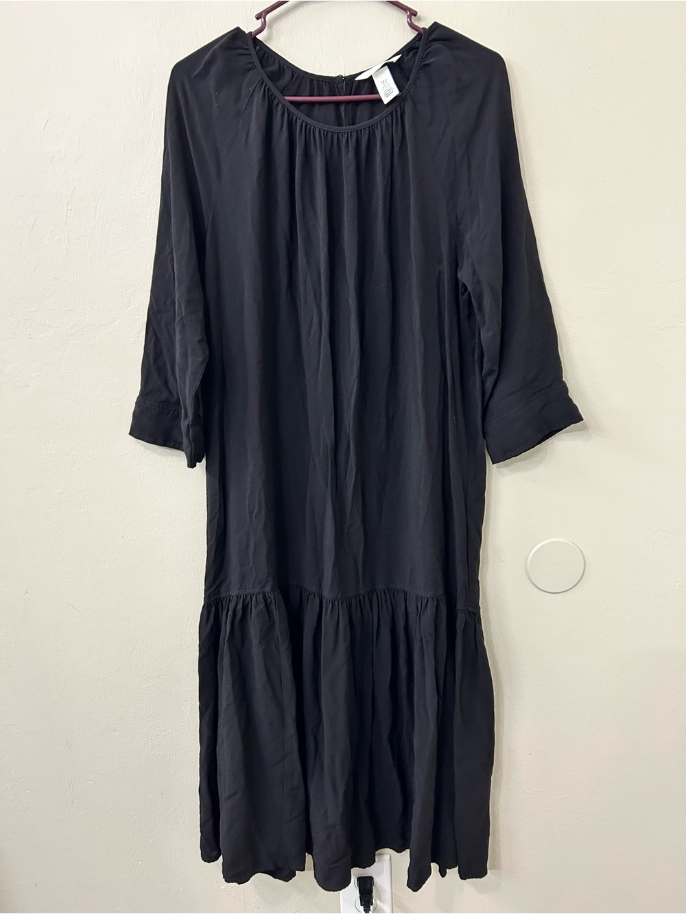 H&M Black Midi Dress 3/4 sleeves Minimal Classic Chic Boho Casual Summer Fall